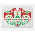 thumbnail image 1 of Polish Folk Bath Mat, Floral Ornament with Dala Horse Symmetric Design, Plush Bathroom Decor Mat with Non Slip Backing, 29.5" X 17.5", Vermilion Earth Yellow, by Ambesonne, 1 of 2