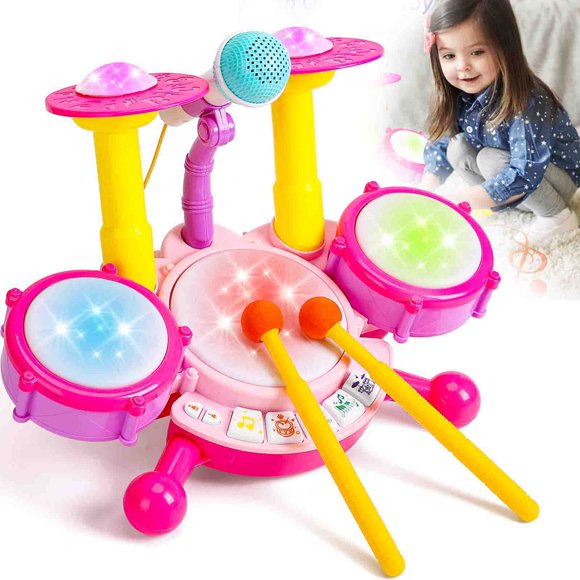 AMERTEER Kids Drum Set for Toddlers Baby Music Instrunents Montessori Preschool Musical Toys Children Drum kit Xylophone Tambourine Birthday Gifts for Boys and Girls