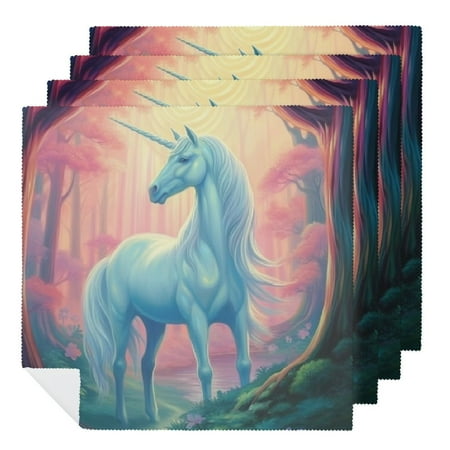 

FACANNAP Unicorn Forest Fantasy Art Cloth Napkins for Farmhouse Party Dining Table Decor - Hotel Home Banquet Atmosphere Embellishment 6 PCS