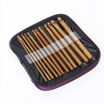 20pcs Professional Bamboo Crochet Hooks Knitting Needles in Different Sizes with Purple PU Case