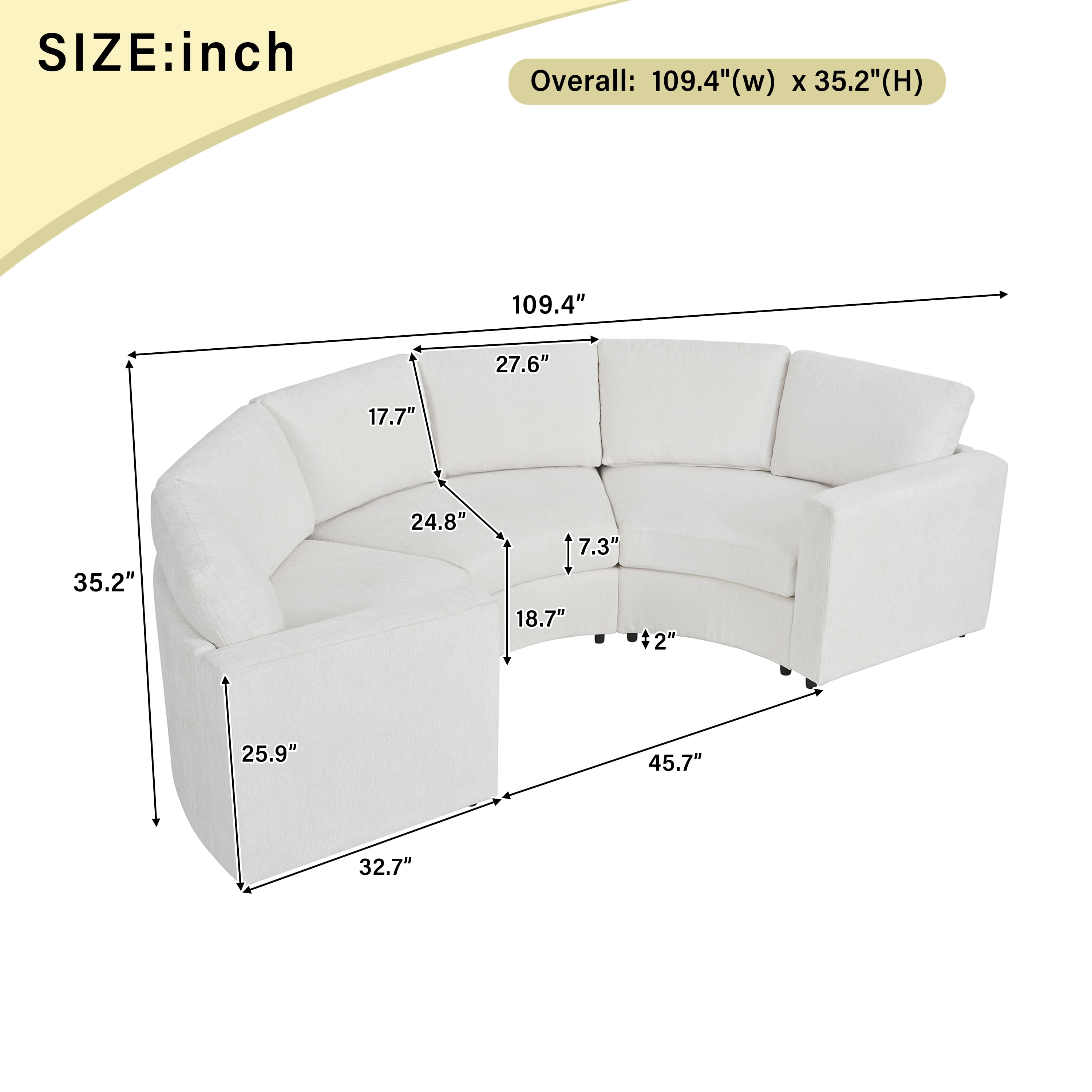 Wakefit 109.4" Curved Modular Sectional Sofa,3 Seat Semi Circular Chenille Couch with Deep Seating,Modern Round Conversation Sofa with Solid Pine Wood Frame for Living Room,Beige
