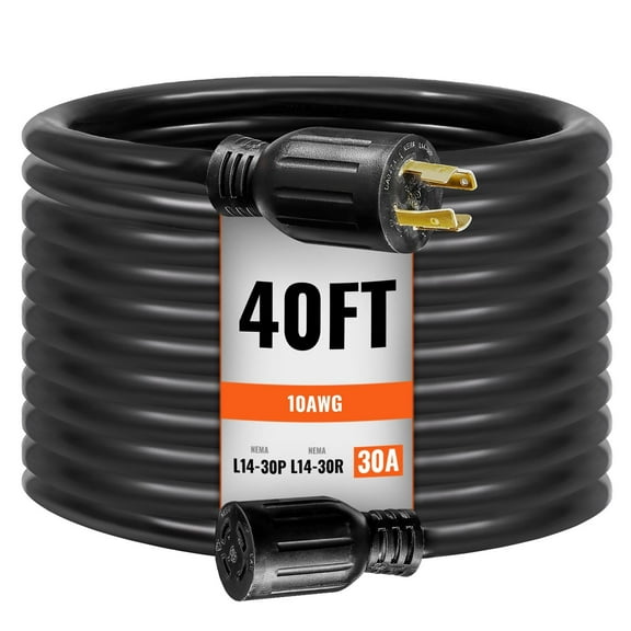 30 Amp Generator Cord and Power Inlet Box Kit, 40 FT, NEMA L14-30P/L14-30R STW 10 AWG Generator Power Extension Cord with Twist Lock Connector, Pre-Drilled Inlet Box for RV Outdoor, ETL Listed