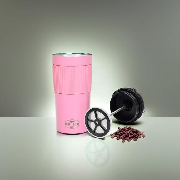 Portable French Press Travel Mug – Insulated Stainless Steel French Press Mug for Hot or Cold Brew –  Travel Coffee Maker – On-the-Go Tea & Coffee Maker (Pink)