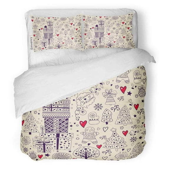 RYLABLUE 3 Piece Bedding Set Pattern Vintage Christmas Boxes Ball Celebrate Celebration Sale Tree Twin Size Duvet Cover with 2 Pillowcase for Home Bedding Room Decoration