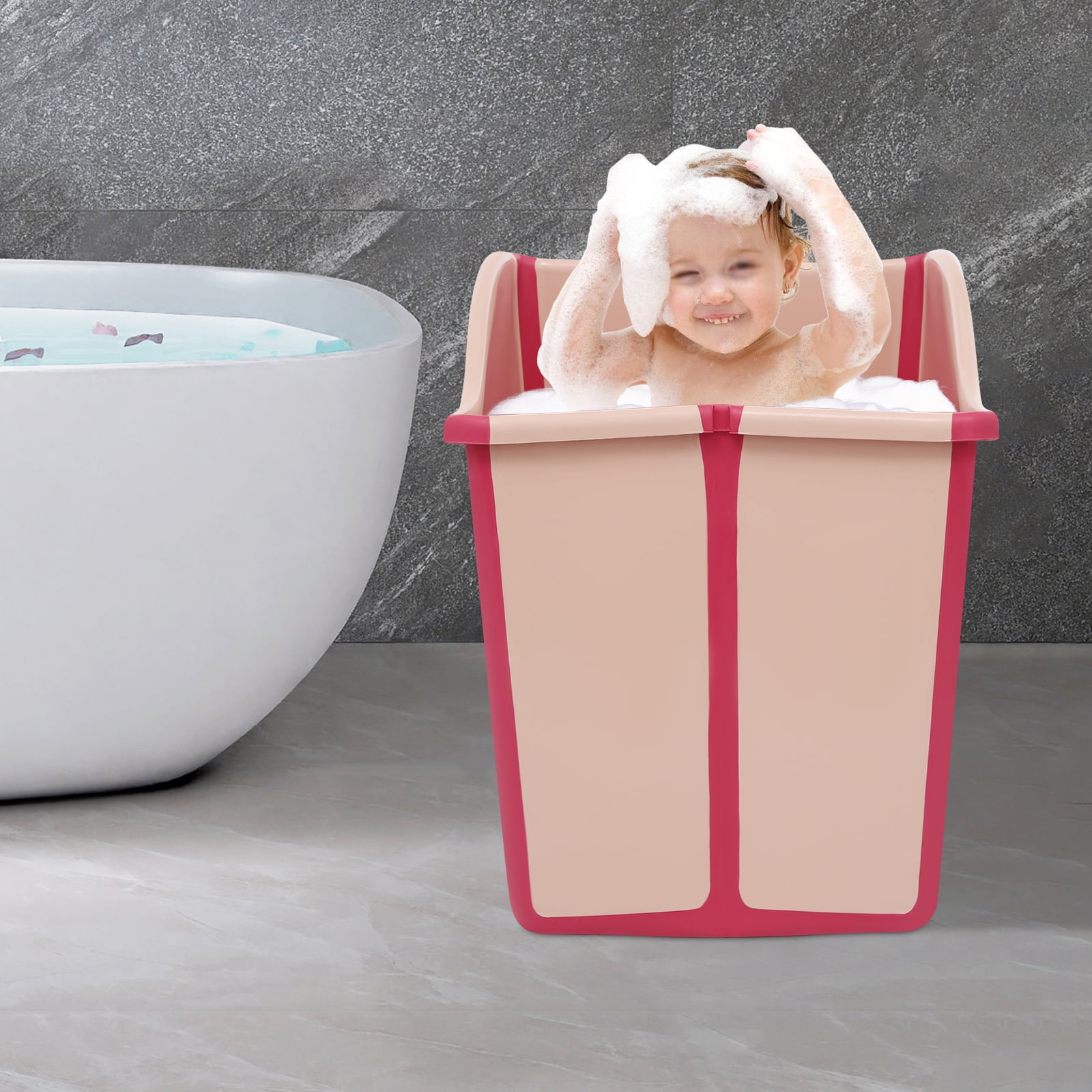Folding Bathtub for Kids, Eco-friendly PP and TPE Materials, Non-slip, Portable,Convenient and Space-saving Bath Solution