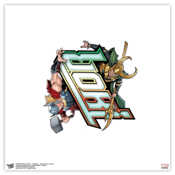 Gallery Pops Marvel Comics Avengers - Thor and Loki Text Art Wall Art, Unframed Version, 12" x 12"