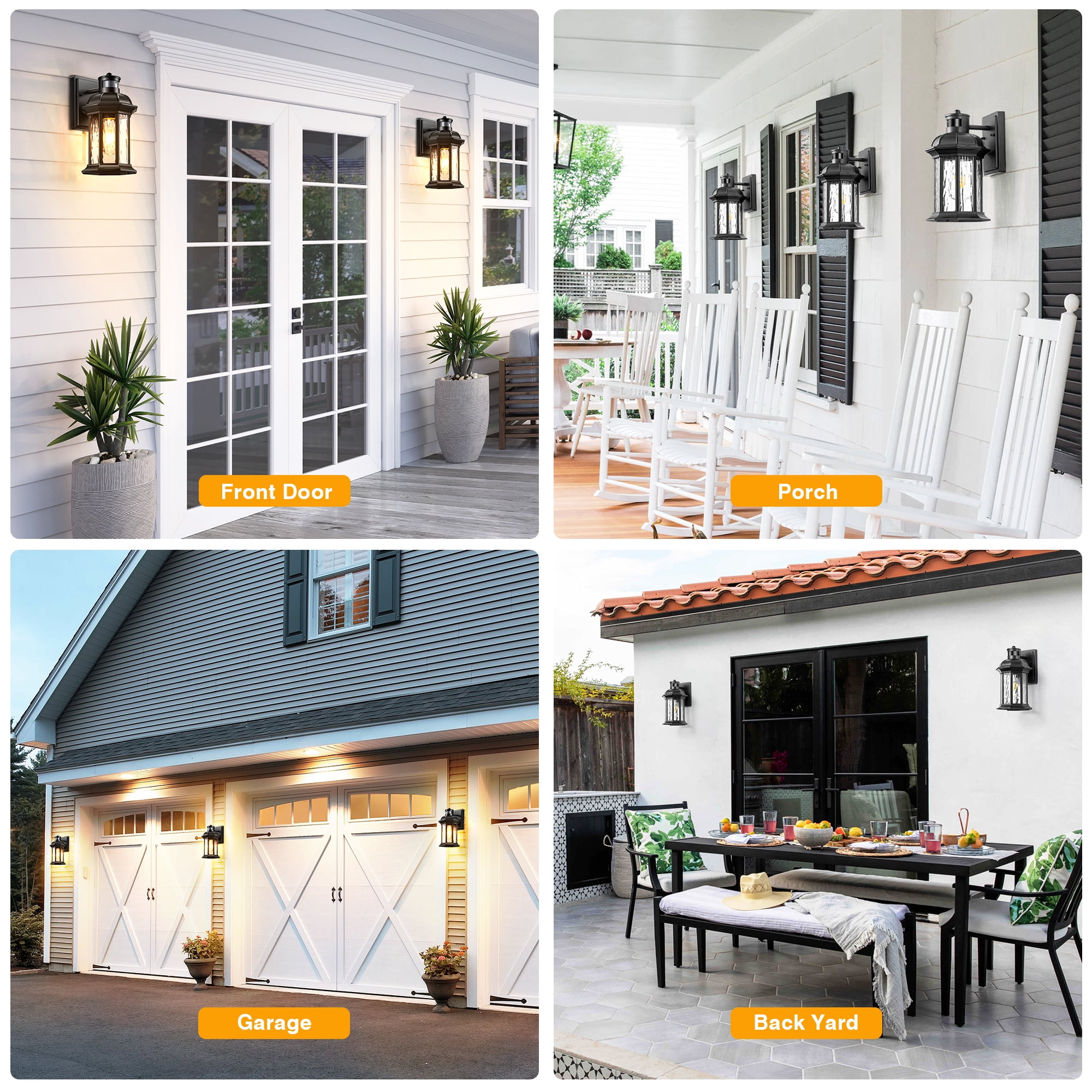 VIANIS Motion Sensor Outdoor Wall Lights, 2-Pack Black Outdoor Light Fixture, Exterior Lights for House, Front Porch Light Lantern Wall Mount Sconce Lighting, Dusk to Dawn Outside Lights for Patio