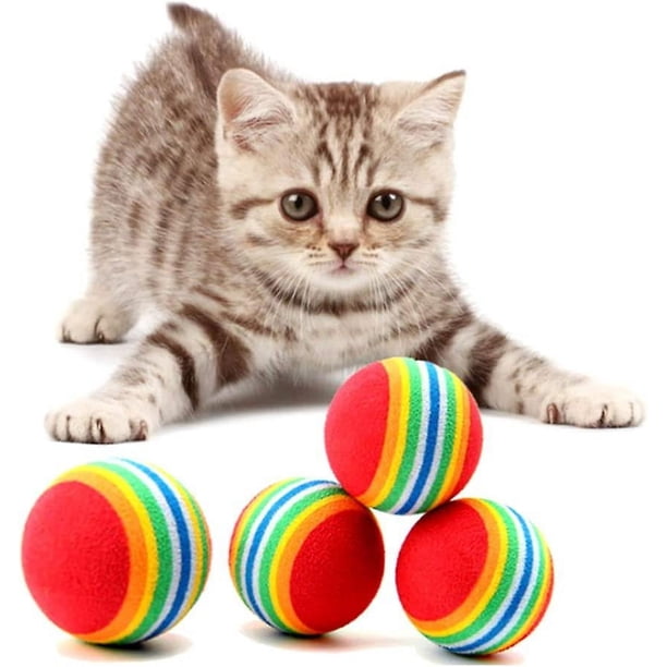 Bolas para gatos de espuma suave de arcoíris, pelotas coloridas de juguete para mascotas, bolas para masticar para gatos, linda bola de arcoíris para rodillo rodante felino, juego de rascar y