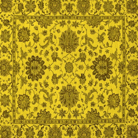 Ahgly Company Indoor Square Oriental Yellow Traditional Area Rugs, 6' Square
