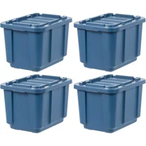IRIS USA 11.5Gal/46Qt 4 Pack All-Weather Heavy-Duty Stackable Storage Plastic Bin Tote Container with Quick Snap Lid, (20" L x 15" W x 14" H), Navy