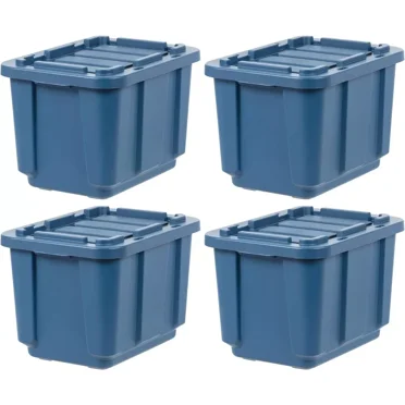IRIS USA 11.5Gal/46Qt 4 Pack All-Weather Heavy-Duty Stackable Storage Plastic Bin Tote Container with Quick Snap Lid, (20" L x 15" W x 14" H), Navy
