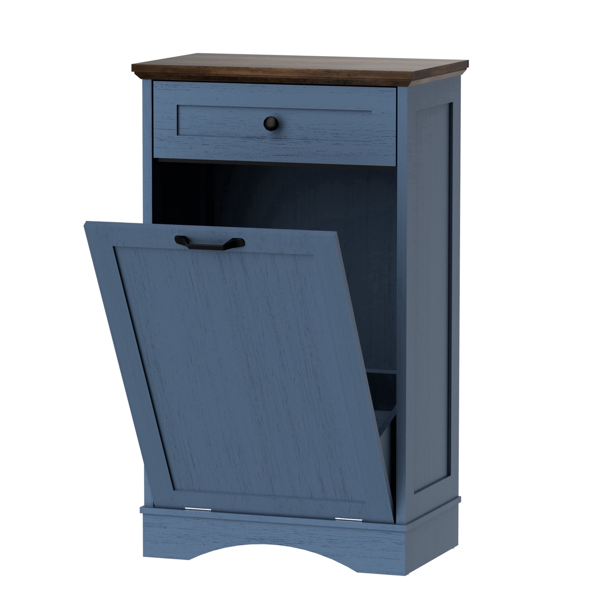 AHB 13 Gallon Tilt Out Kitchen Trash Cabinet with Drawer, Single Trash Can Storage Organizer, 20.9"L x 13.55"W x 38.5"H , Blue