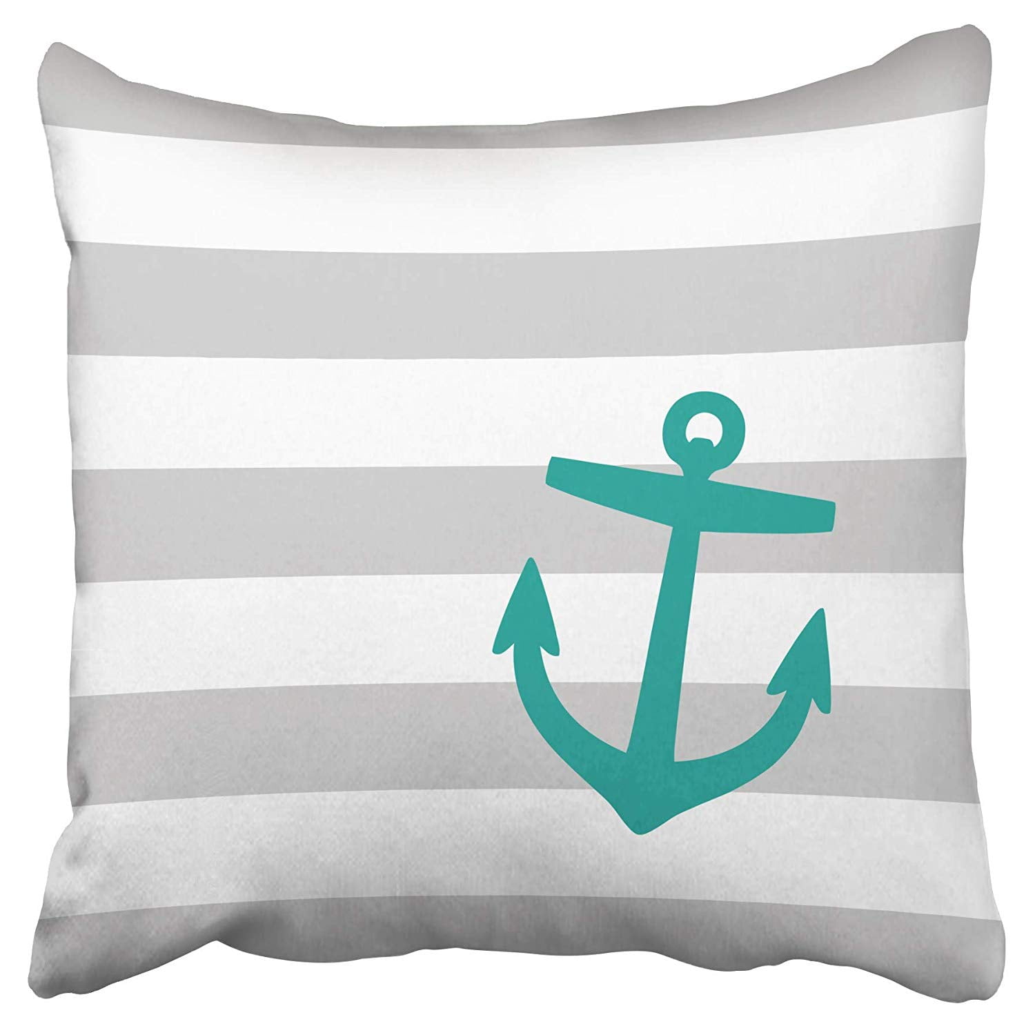 Yellow and Gray Nautical Stripes and Cute Anchor Throw Pillow Case 18 x 18 Pillow Sham 