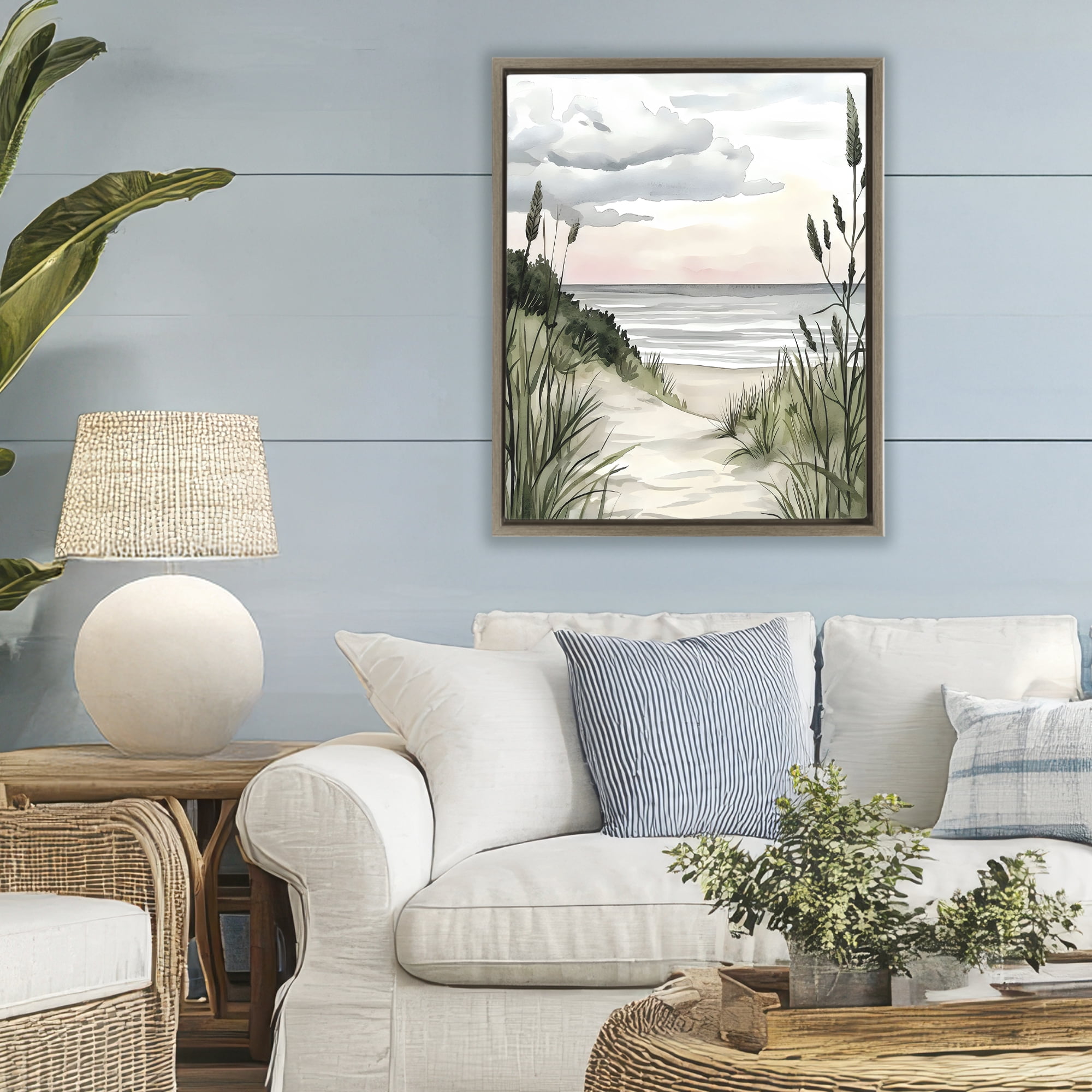 Stupell Industries Coastal Calm Seaside Dunes Brown Framed Floater Canvas Wall Art, design by Riley B