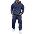 thumbnail image 2 of Dwelliawo Sweatsuits for Men 2 Piece Solid Color Casual Hoodie Jogging Sport Pant Set Relaxed Fit Fall Winter Suits with Pockets Navy L, 2 of 8