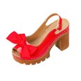 thumbnail image 3 of Domuza Wedge Sandals for Women Summer Dressy Open Toe Ankle Strap Slingback Chunky Block High Heeled Platform Sandal Summer Dress Pump Shoes Red 5.5（EU-36）, 3 of 4