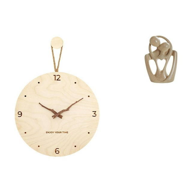 Reloj de pared decorativo colgante de pared de madera de resina, estatua abstracta silenciosa, escultura de arte nórdico moderno, regalo elegante, ade