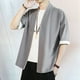 thumbnail image 4 of Camisas Para Hombre Manga Larga Novedad de verano, camiseta de manga corta informal bordada de Color sólido de lino para hombre, camiseta de media manga para . (Grey, XXL), 4 of 5
