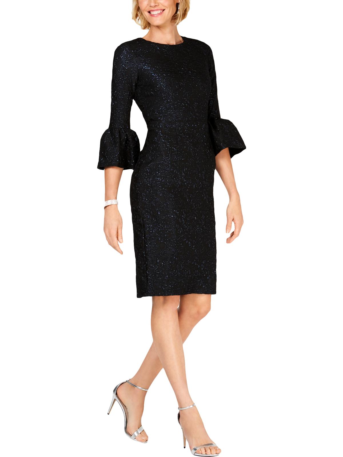 Crew Neck Bell Sleeve Midi Sheath Dress 