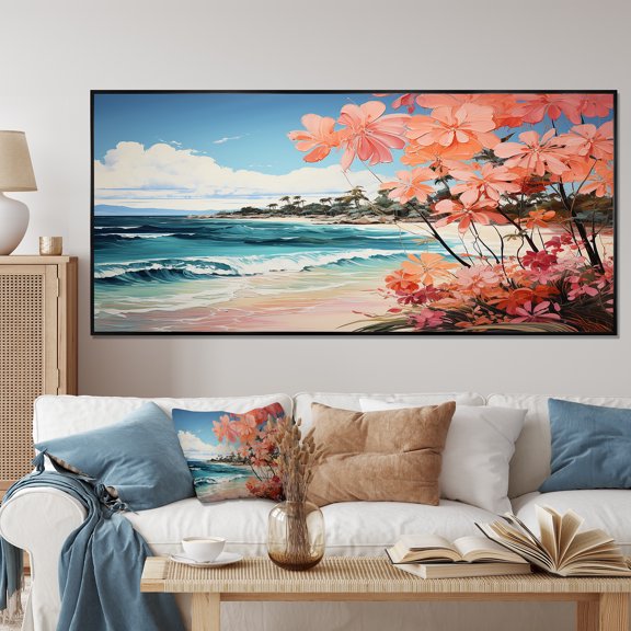 Designart "Escape to a Tropical Beach IV" Extra Large Coastal Framed Wall Art - Coastal Green Coastal Tropical Hallway Framed Wall Art Decor
