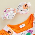 thumbnail image 6 of Cjfdfy Newborn Baby Girl Halloween Outfit My First Halloween Ruffle Long Sleeve Romper Ghost Pumpkin Dress Bow Headband Three Piece Set Infant Cute Halloween Fall Winter Outfit, 6 of 9