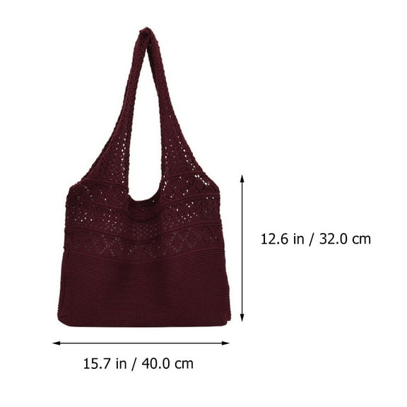 FUTUREORYY 1Pcs Knit Handbag Dark Red Polyester Hollow Out Design Lightweight For Women Business Use