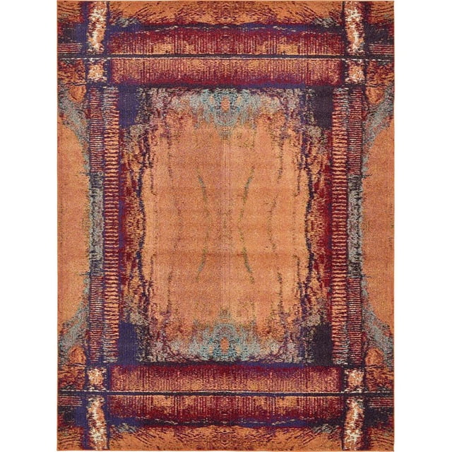 Unique Loom Estrella Rustic Distressed Rug 9' x 12' Rectangle Orange/Black