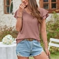 thumbnail image 3 of Las mujeres de la Camiseta Corta La Colmena Mangas Capas Dobles Con Cuello En V Ahueca Hacia Arriba Agujeros Verano Casual Top, 3 of 6