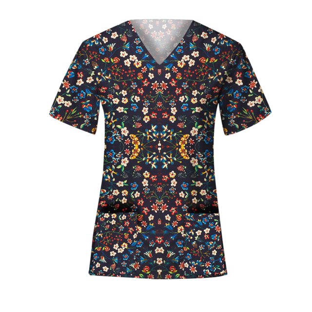Snoarin Summer Plus Size Workout Tops for Women Short Sleeve V-neck Tops With Pockets Working Uniform Workwear Top Work Uniforms for Women on Clearance