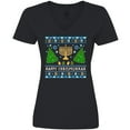 thumbnail image 3 of Inktastic Happy Chrismukkah Sweater Style with Menorah and Trees Women's V-Neck T-Shirt, 3 of 5