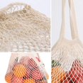 thumbnail image 2 of 3 Pieces Reusable Mesh Bag, Washable Premium Cotton Grocery Tote Bags, Fruit Vegetable Mesh Market Tote Organizer, Long Handle, Beige, 2 of 5