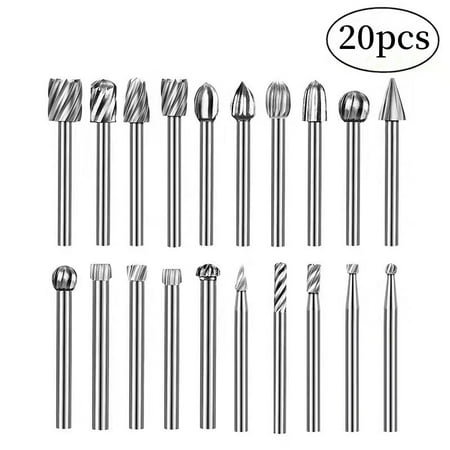 

Carbide Rotary Burr Set 3mm(1/8”) Shank for DIY Woodworking Carving Engraving Drilling 20Pcs Rotary Bits