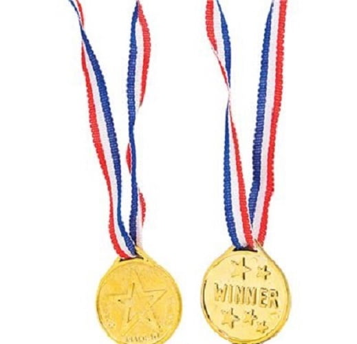 24 Pieces Kids Plastic Winner Medals Golden Medals Awards with Ribbons for Party Favor Decorations 