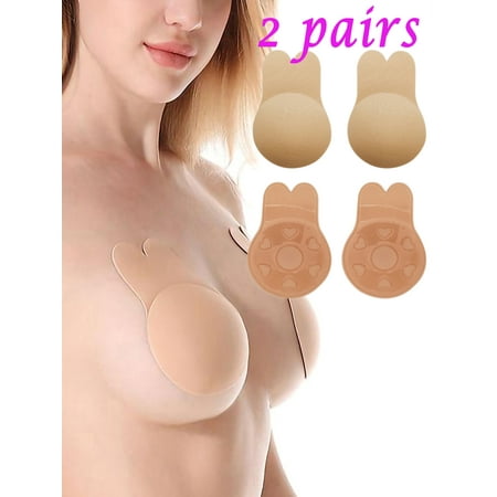 SAYFUT 2 Pack Nipple Covers Self Adhesive Strapless Backless Bra Lifting Push Up Reusable Sticky Bras For Swimming Wedding Party Evening Dress Skin/ Black