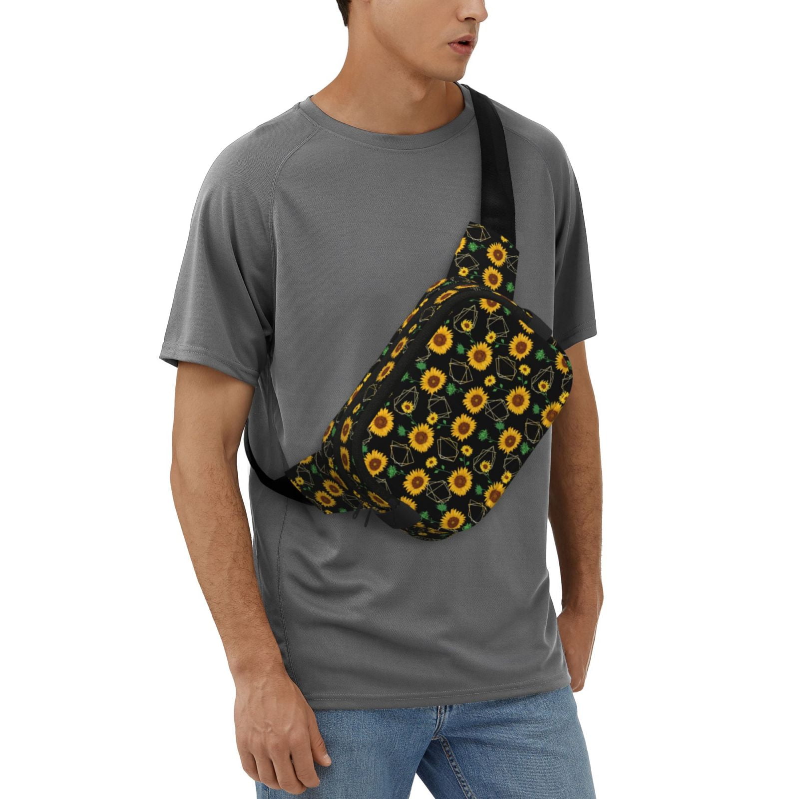 Picia Sunflowers3 Print Square Double-Layer Waist Bag Mini Adjustable Waist Belt Bag Exercise Running Travel Hiking