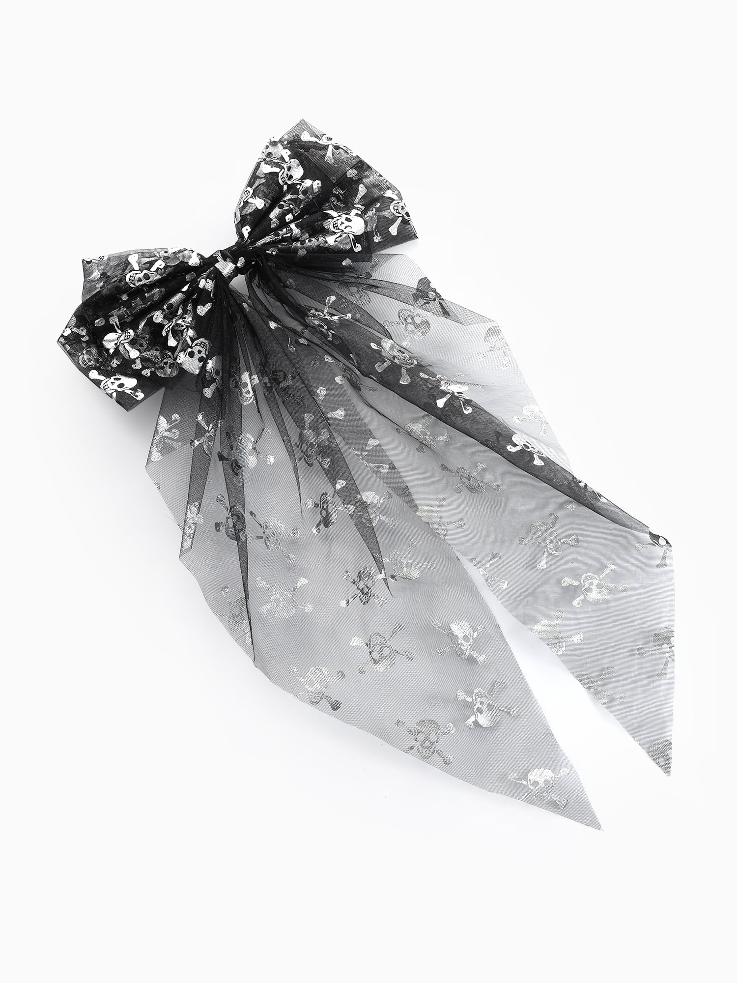Way to Celebrate Halloween Women's Metallic Skull Print Tulle Hair Bow, Multicolor, 1 Piece, Barrette Hair Clip