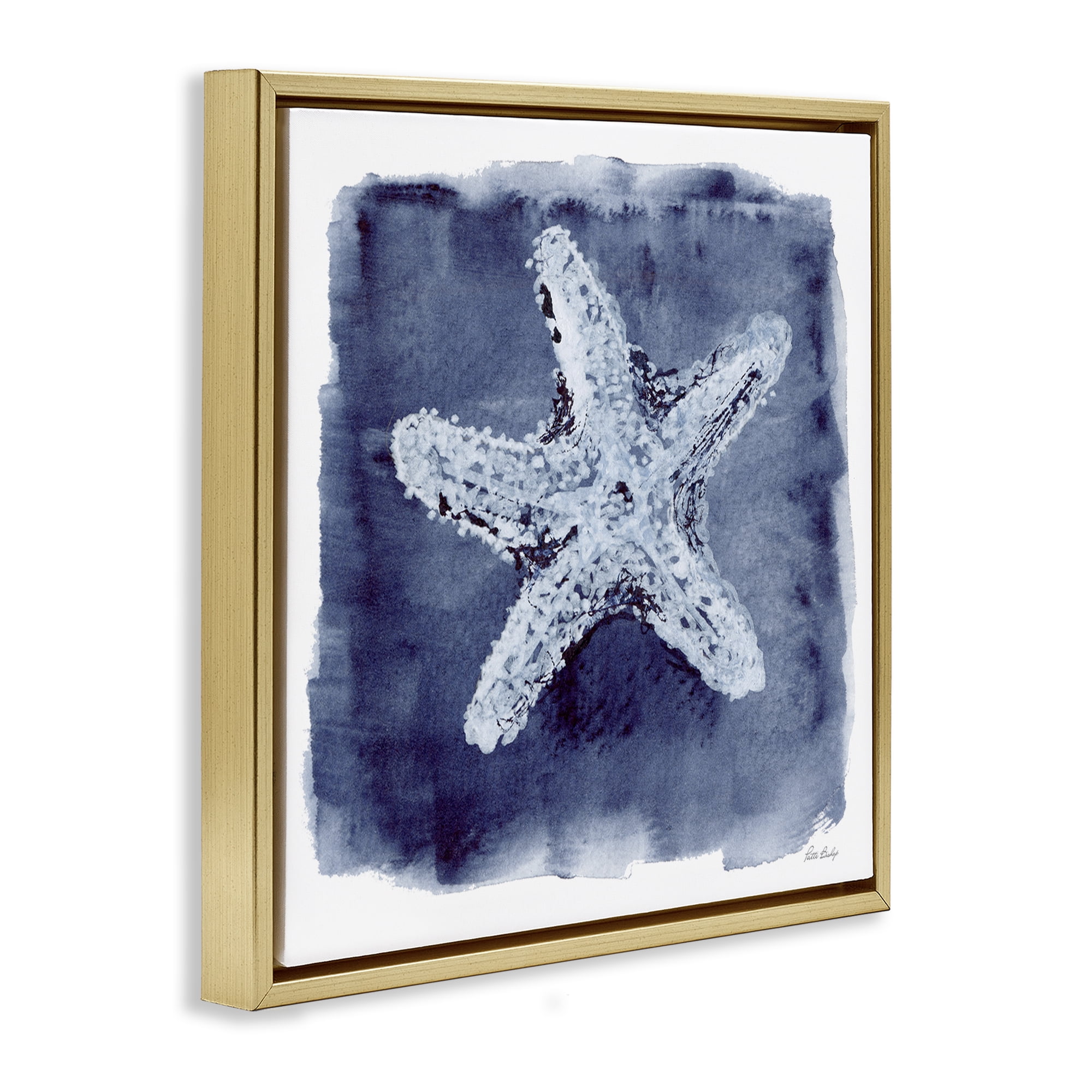 Stupell Industries Starfish Blue Impression Animals Painting Gold Floater Framed Canvas Art Print Wall Art, 25 x 25