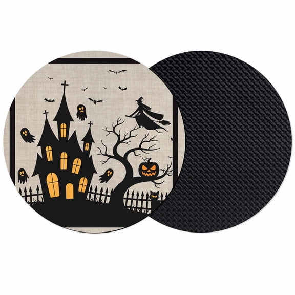 Halloween Coasters Set of 2, Absorbent Coasters for Drinks, Black Pumpkin Ghost Castle Witch Coaster for Desk Coffee Table Protection, Home Decor House Warming Gifts 4"