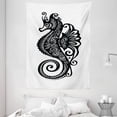 thumbnail image 1 of Seahorse Tapestry, Artistic Graphic Pattern of Silhouette Seahorse Figure with Stylized Swirls, Wall Hanging for Bedroom Living Room Dorm Decor, 60W X 80L Inches, Black and White, by Ambesonne, 1 of 2