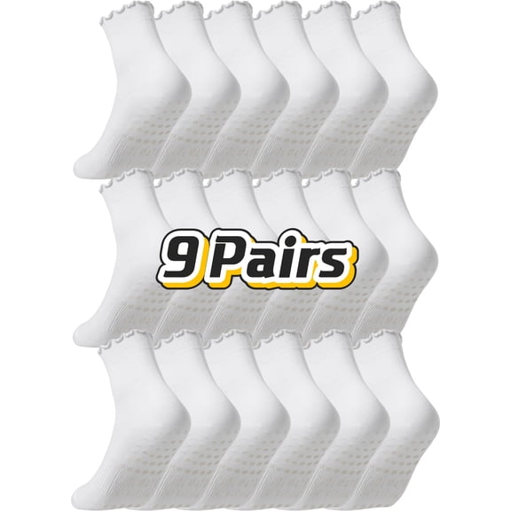 9 Pairs Solid Color Pilates Socks with Grips for Women, Non Slip Crew Yoga Socks for Barre, Ideal Pilates Gifts