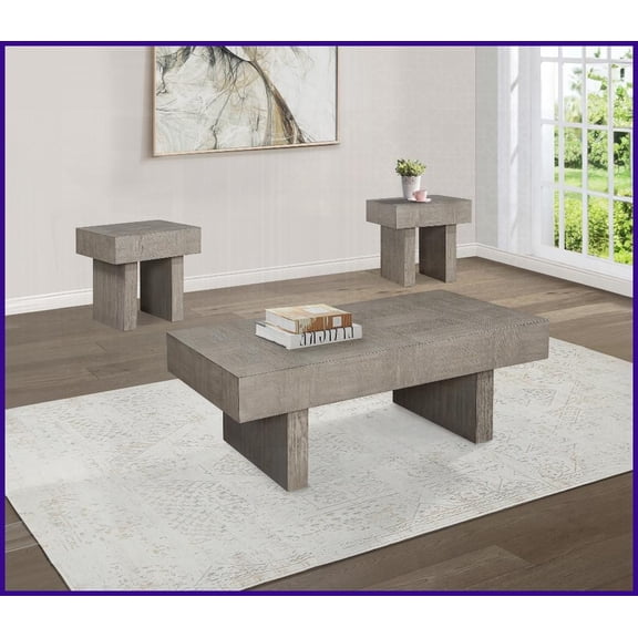 3-Piece Contemporary Farmhouse Brown Gray Wood Coffee Table Set for Living Room, Strong & Easy Assembly