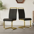 thumbnail image 3 of Modern Dining Chairs Set of 2 With Soft PU Faux Leather Cushion And C-shaped Tube Metal Base, High Back Upholstered Side Chair for Dining Room, Kitchen, Vanity, Patio, Club, Office, Black+Gold, 3 of 7
