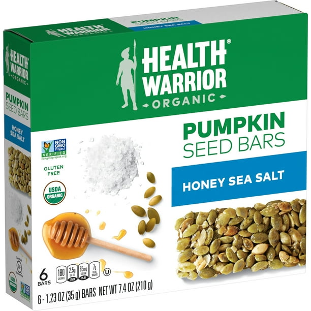 Health Warrior Pumpkin Seed Bars, Honey Sea Salt, 1.23 oz Bars, 6 Count