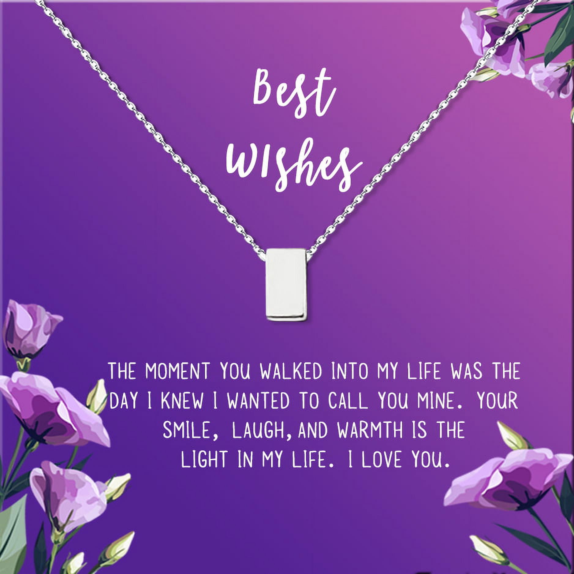 Anavia Best Wishes Gift Card High Quality Stainless Steel Fashion Necklace for Her, Girlfriend Gift, Wife Gift, Gift for Fiancee-[Silver Cube,Royal Purple Gift Card]