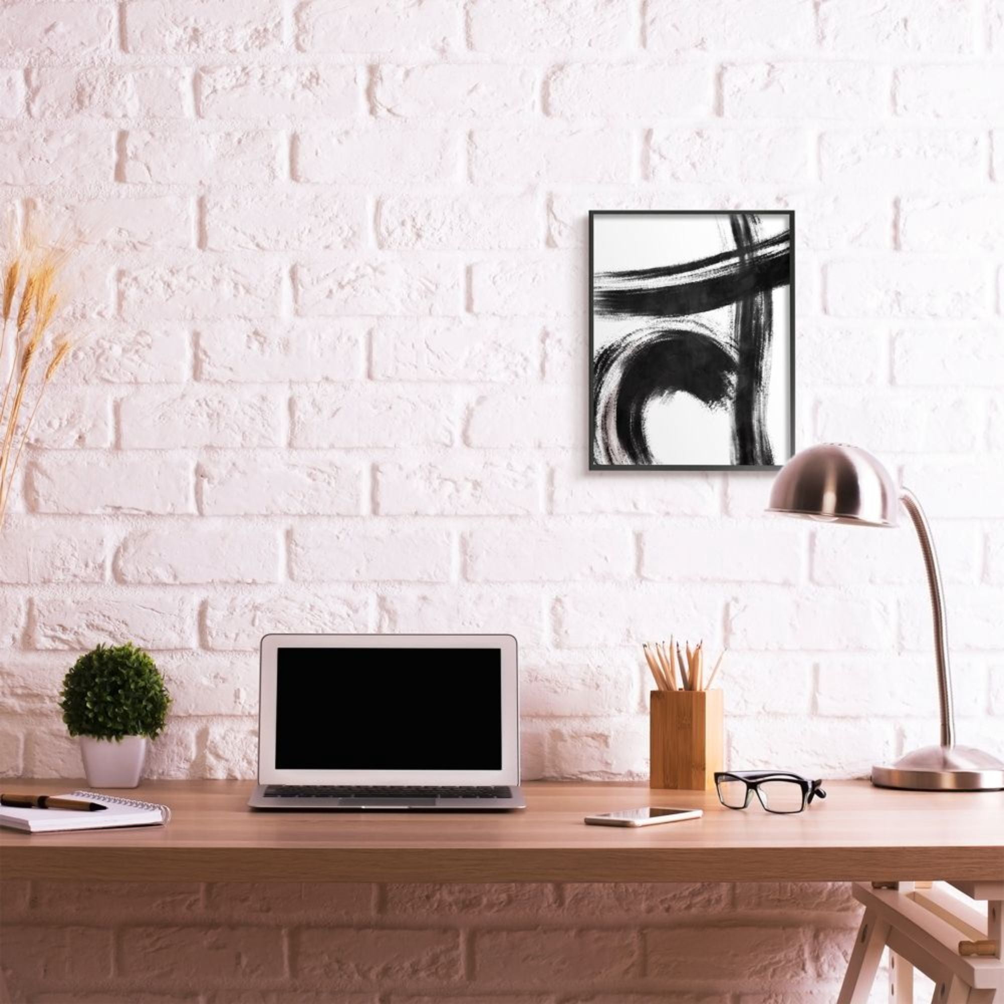 Stupell Industries Defined Black Brush Strokes Small Pink Detail Design by Onrei