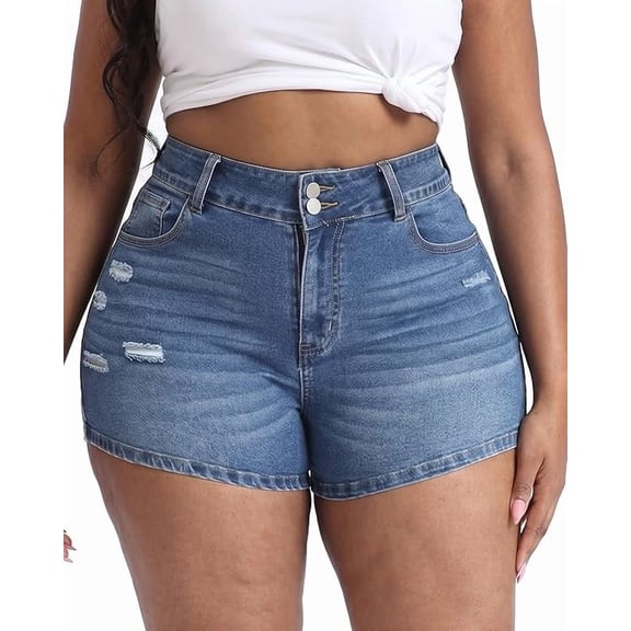 Gocolloa Plus Size Jean Shorts for Curvy Women Stretchy 3.5" Inseam Comfort High Waisted Denim Shorts Royal Blue 16W