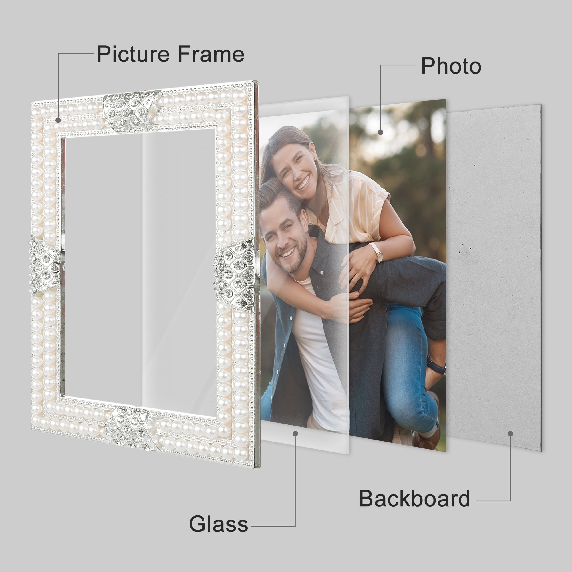 Unique Bargains Pearl Picture Frame Vintage Retro Plated Crystal Photo Frames Silver 5x7" Silver -2Pcs 5x7