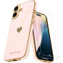 3-in-1 Entronix Bundle for iPhone 16, Love Heart Cute Slim Case 2 Screen Protector, Rose