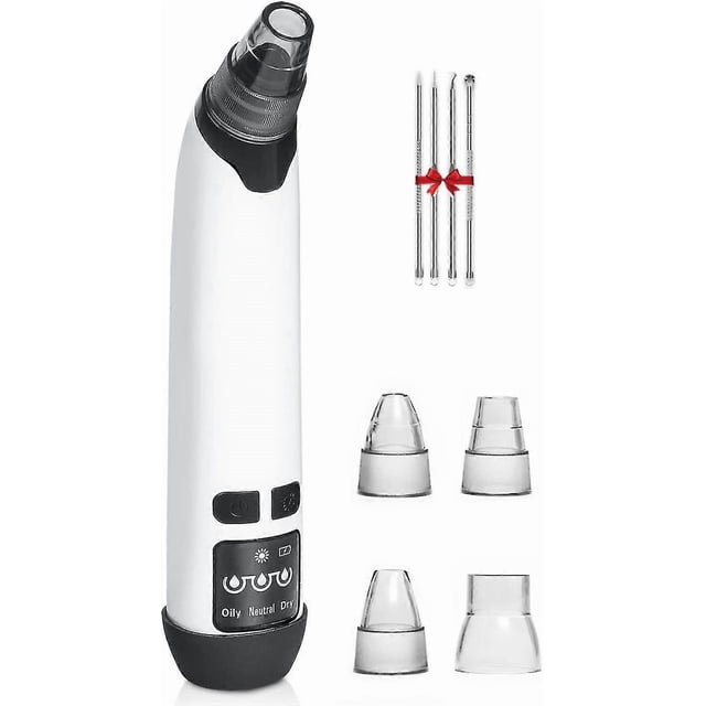 Blackhead Vacuum Cleaner, with LED Display, 3 Modes and 5 Interchangeable Beauty Heads, White