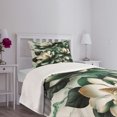 thumbnail image 3 of Ambesonne Dark Green Quilted Bedspread Set 2 Pcs, Magnolia Blooming Garden, Twin Size, Hunter Green and Off White, 3 of 4